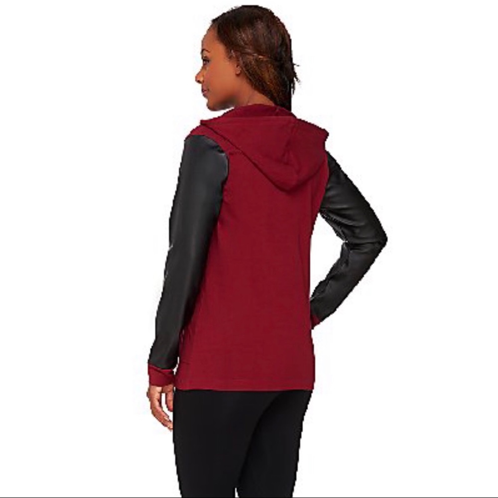 Linea Leisure by Louis Dell'Olio Zip Hoodie Faux Leather Sleeves, 2X Pomegranate - Picture 3 of 12